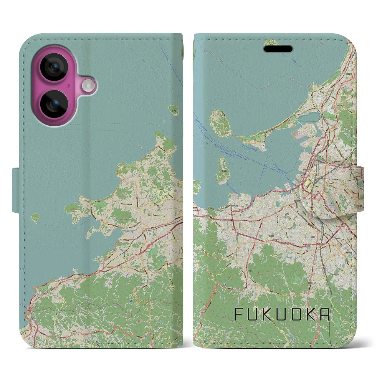 【福岡(福岡県)】地図柄iPhoneケース(手帳タイプ)ナチュラル・iPhone 16 Pro 用