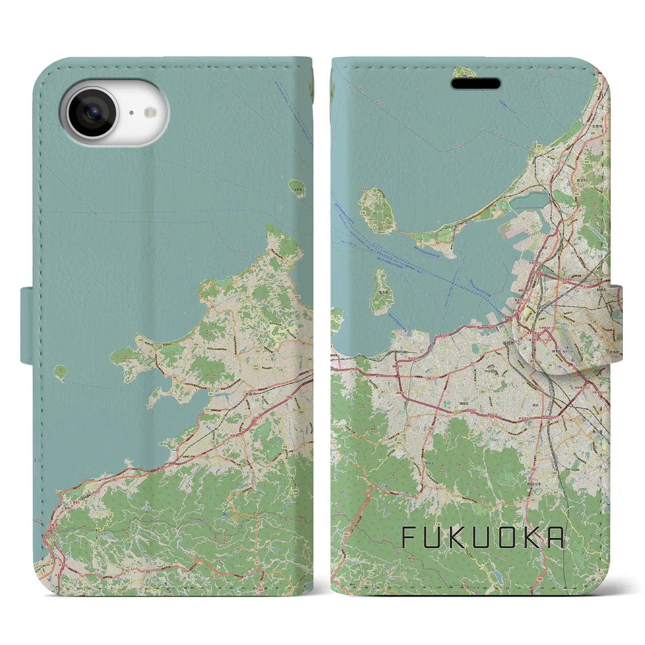 【福岡(福岡県)】地図柄iPhoneケース(手帳タイプ)