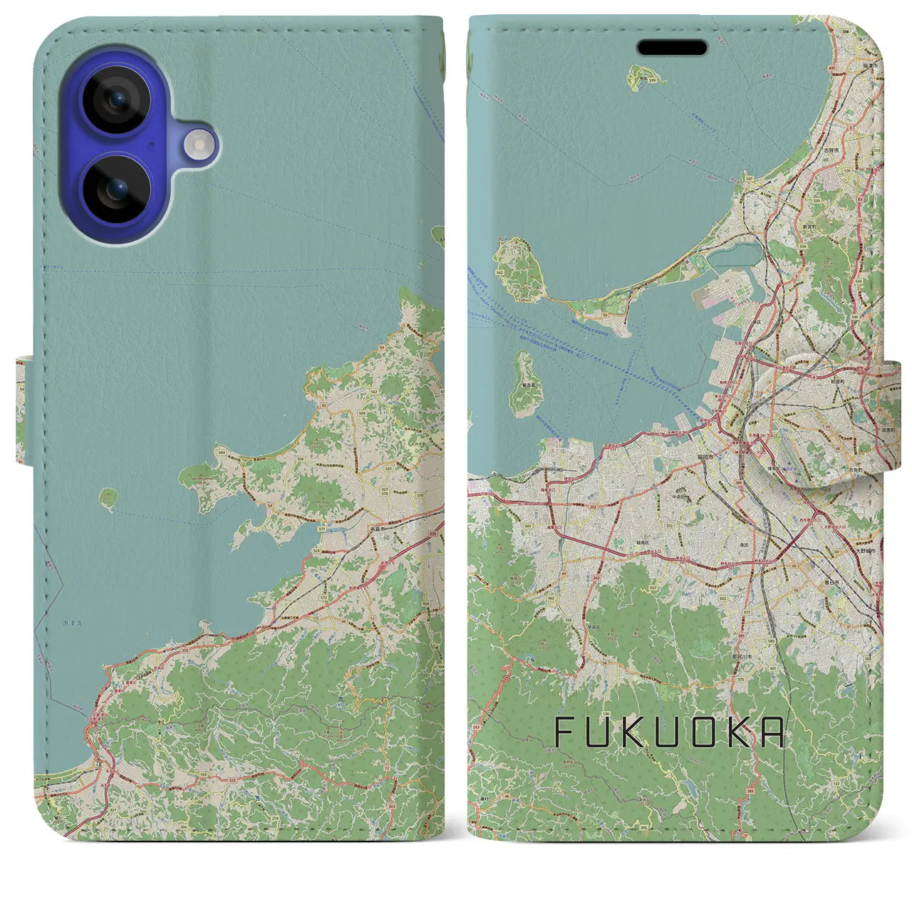 【福岡(福岡県)】地図柄iPhoneケース(手帳タイプ)