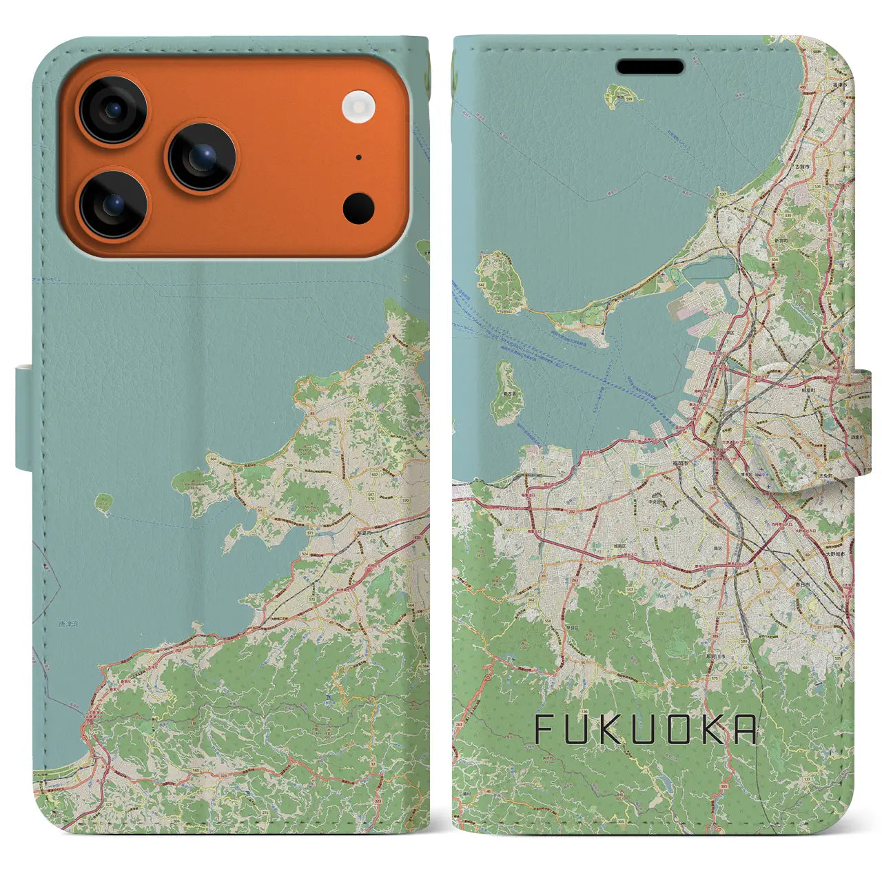 【福岡(福岡県)】地図柄iPhoneケース(手帳タイプ)