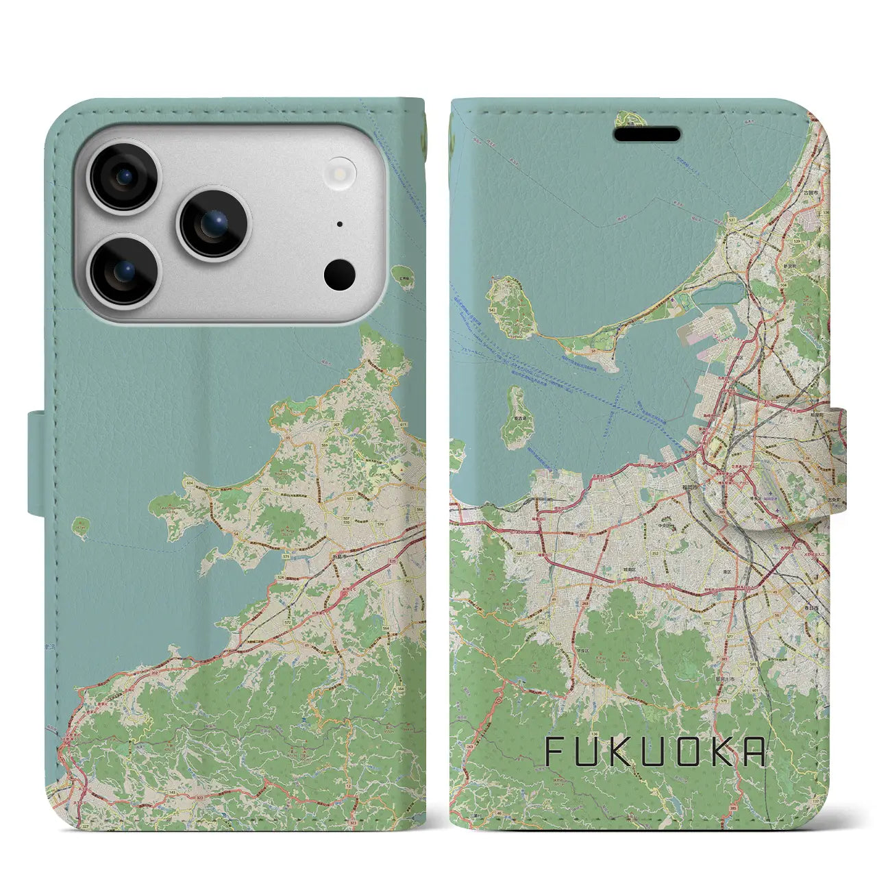 【福岡(福岡県)】地図柄iPhoneケース(手帳タイプ)ナチュラル・iPhone 17 Pro Max 用