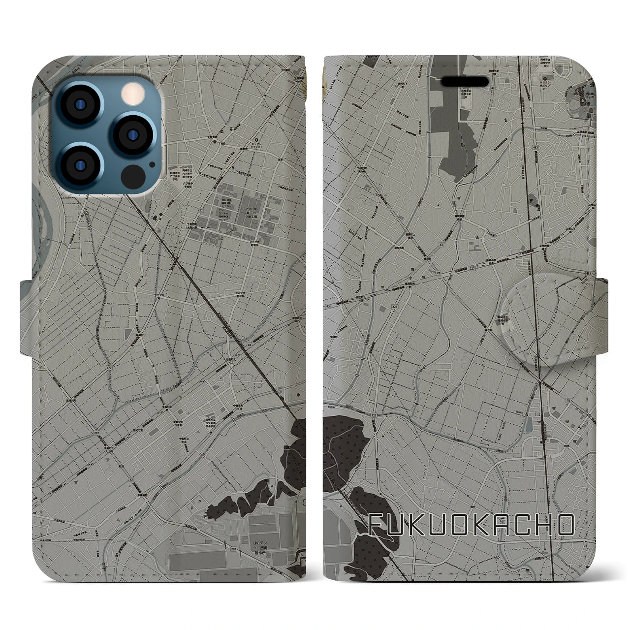 【福岡町(愛知県)】地図柄iPhoneケース(手帳タイプ)