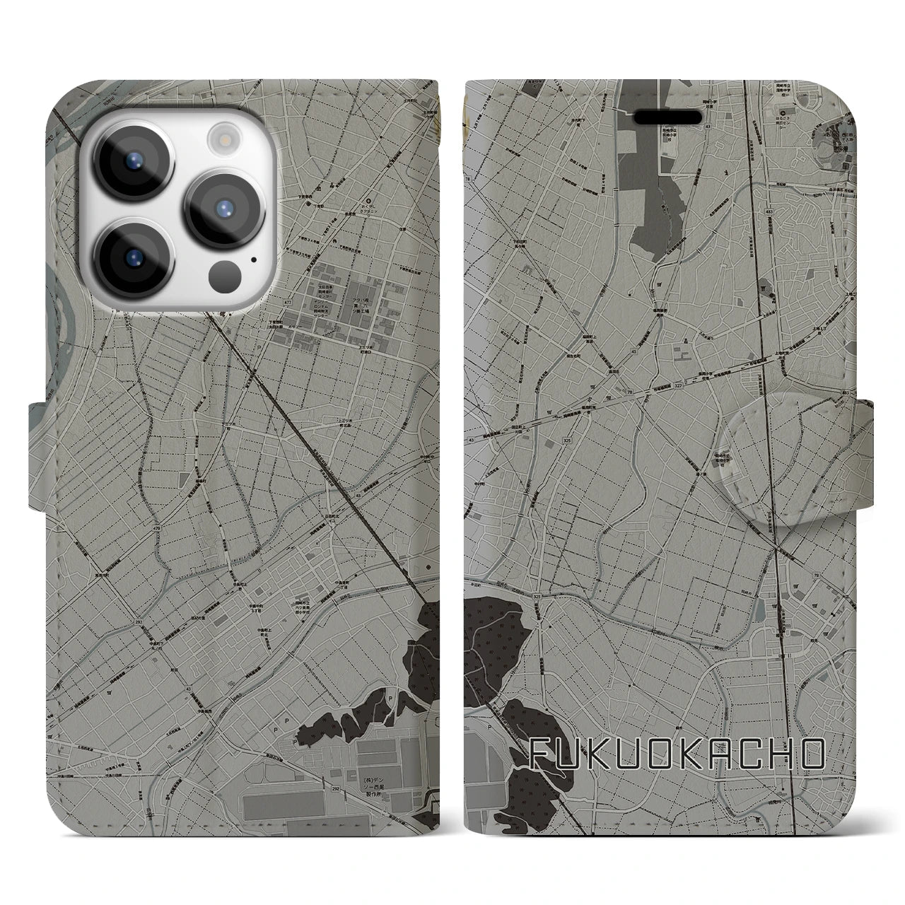 【福岡町(愛知県)】地図柄iPhoneケース(手帳タイプ)