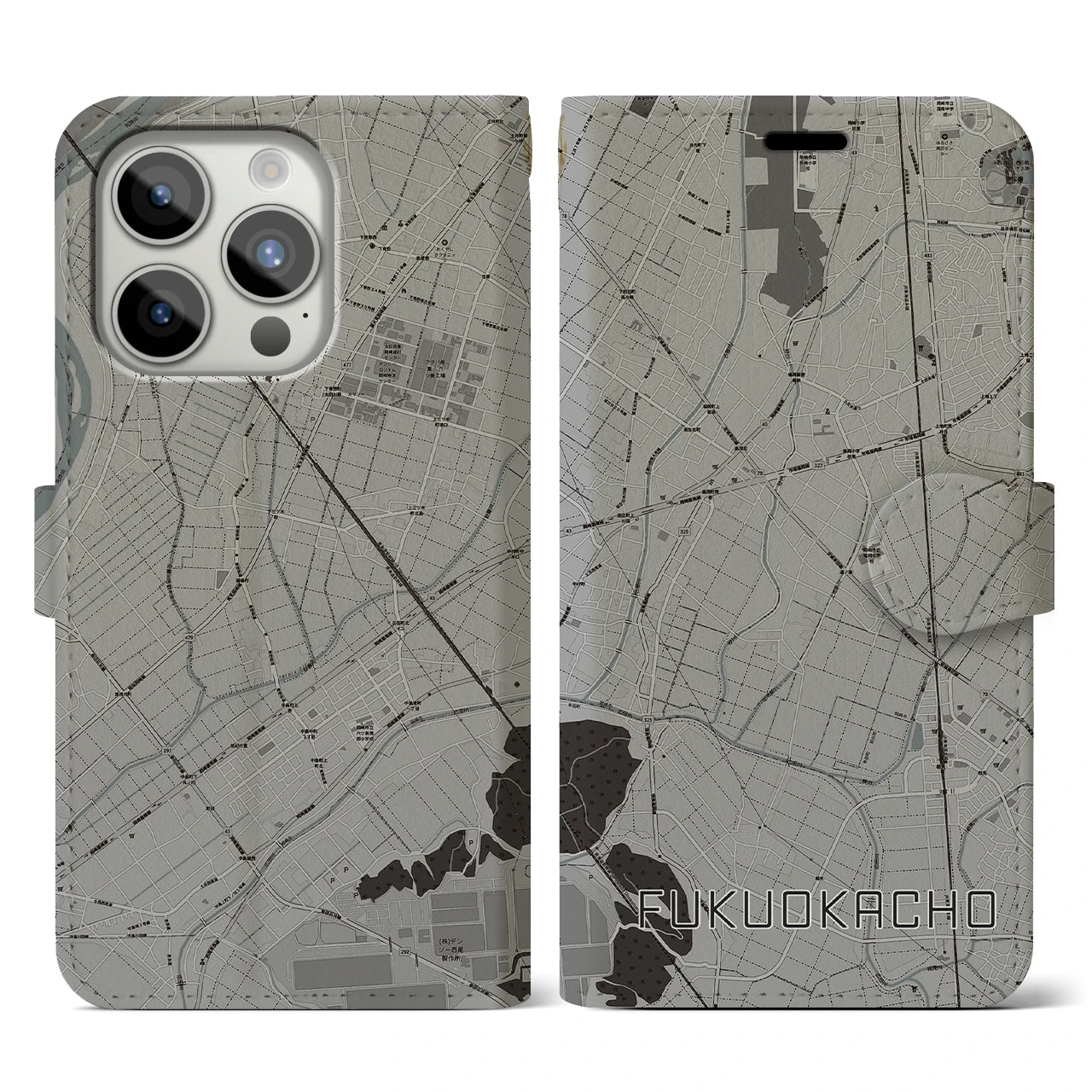 【福岡町(愛知県)】地図柄iPhoneケース(手帳タイプ)