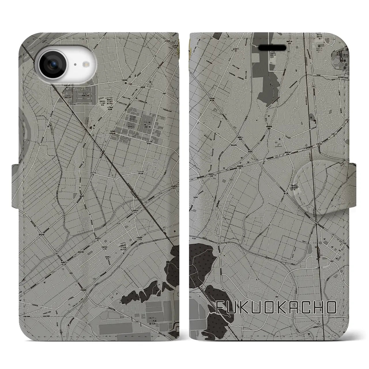 【福岡町(愛知県)】地図柄iPhoneケース(手帳タイプ)