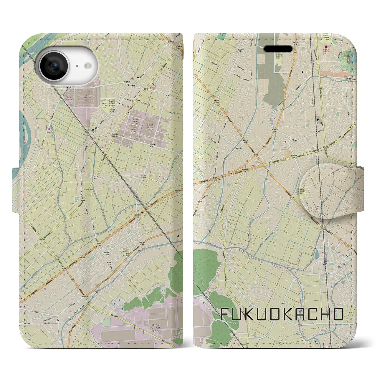 【福岡町(愛知県)】地図柄iPhoneケース(手帳タイプ)