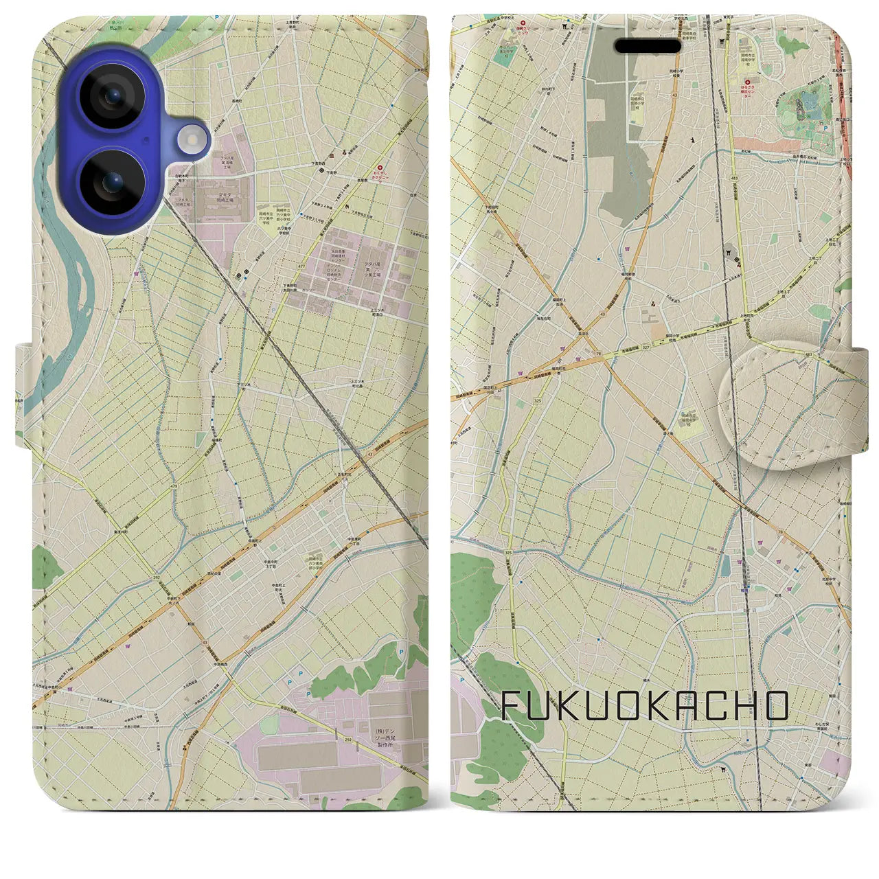 【福岡町(愛知県)】地図柄iPhoneケース(手帳タイプ)ナチュラル・iPhone 16 Pro Max 用