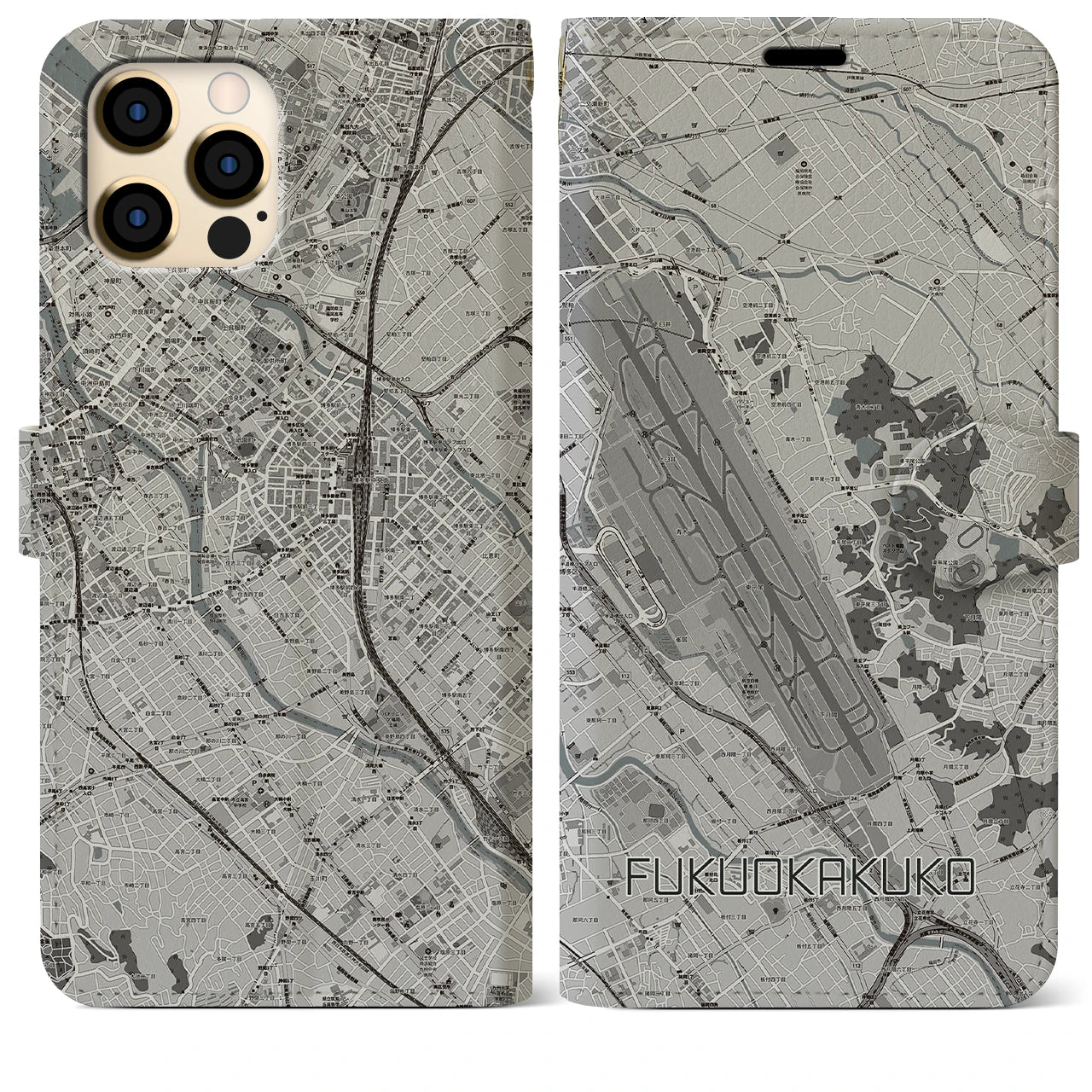 【福岡空港(福岡県)】地図柄iPhoneケース(手帳タイプ)