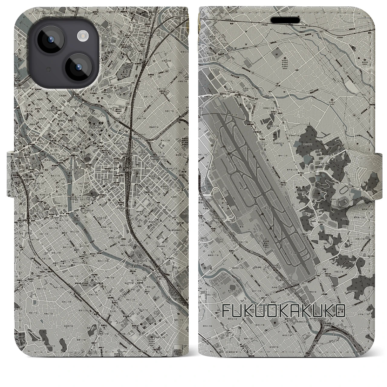 【福岡空港(福岡県)】地図柄iPhoneケース(手帳タイプ)