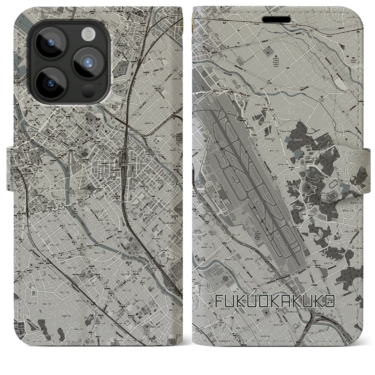 【福岡空港(福岡県)】地図柄iPhoneケース(手帳タイプ)