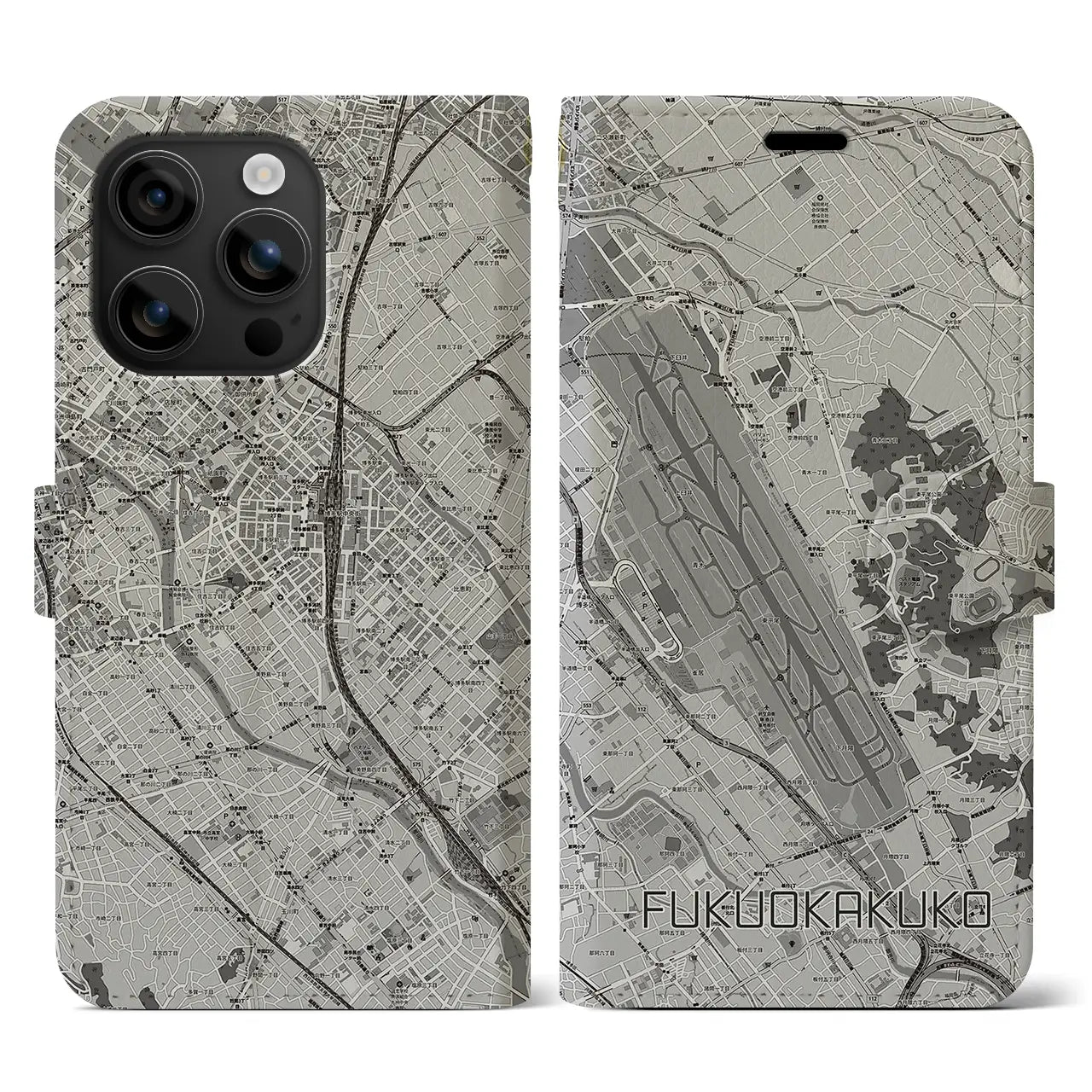 【福岡空港(福岡県)】地図柄iPhoneケース(手帳タイプ)