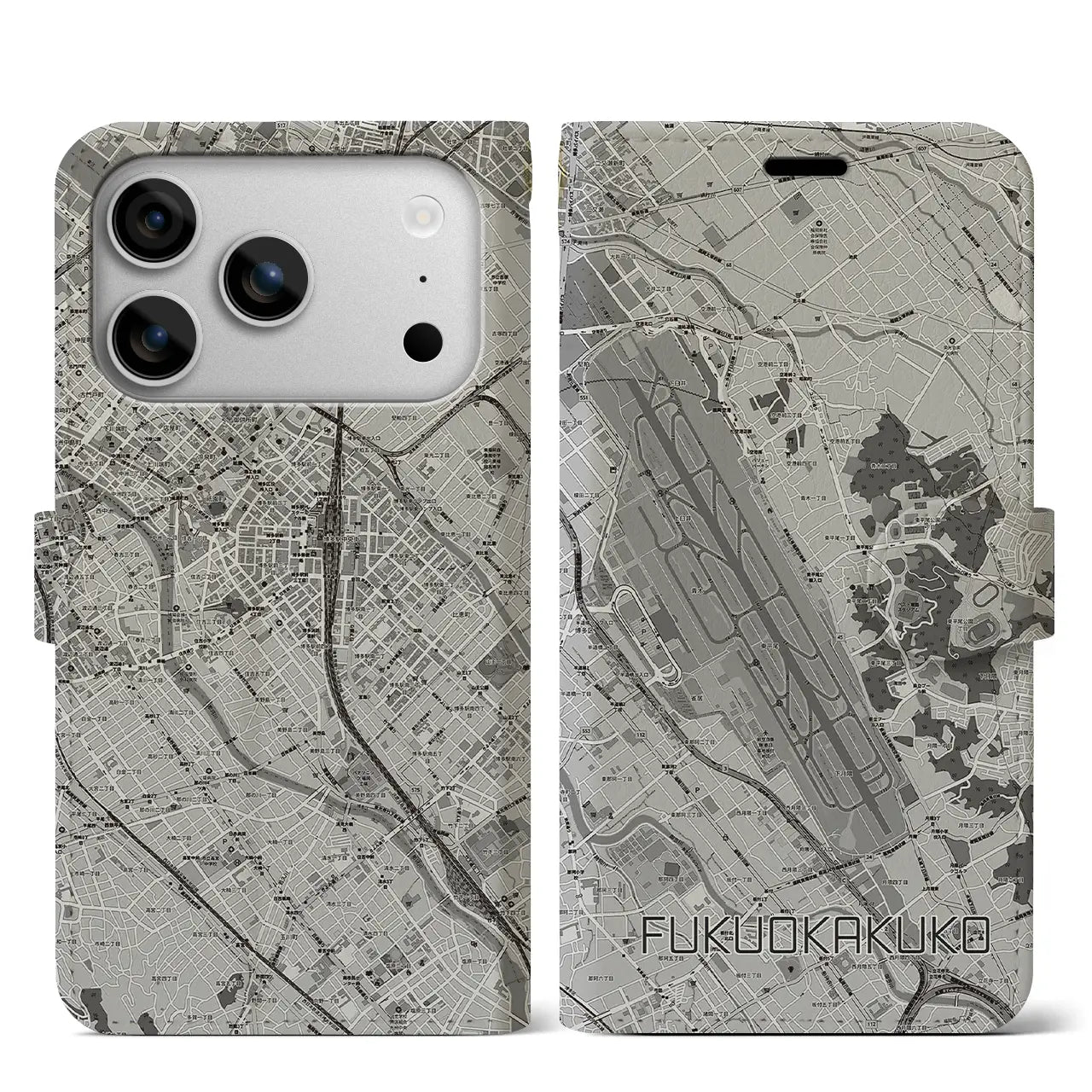 【福岡空港(福岡県)】地図柄iPhoneケース(手帳タイプ)