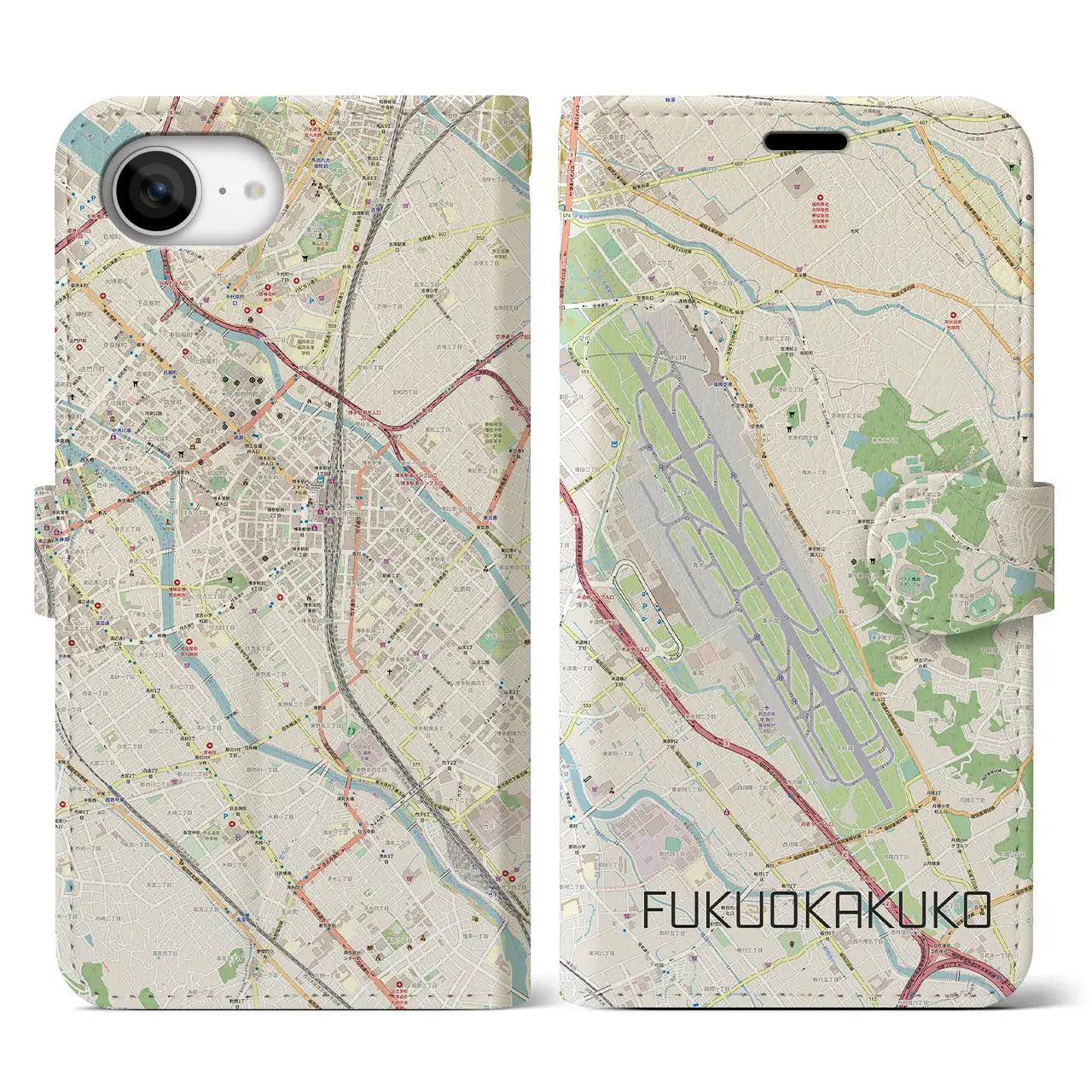 【福岡空港(福岡県)】地図柄iPhoneケース(手帳タイプ)