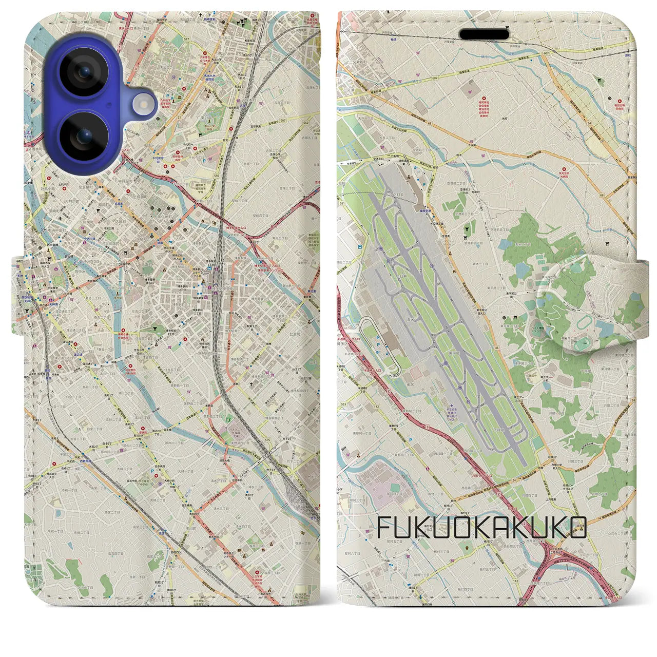【福岡空港(福岡県)】地図柄iPhoneケース(手帳タイプ)ナチュラル・iPhone 16 Pro Max 用