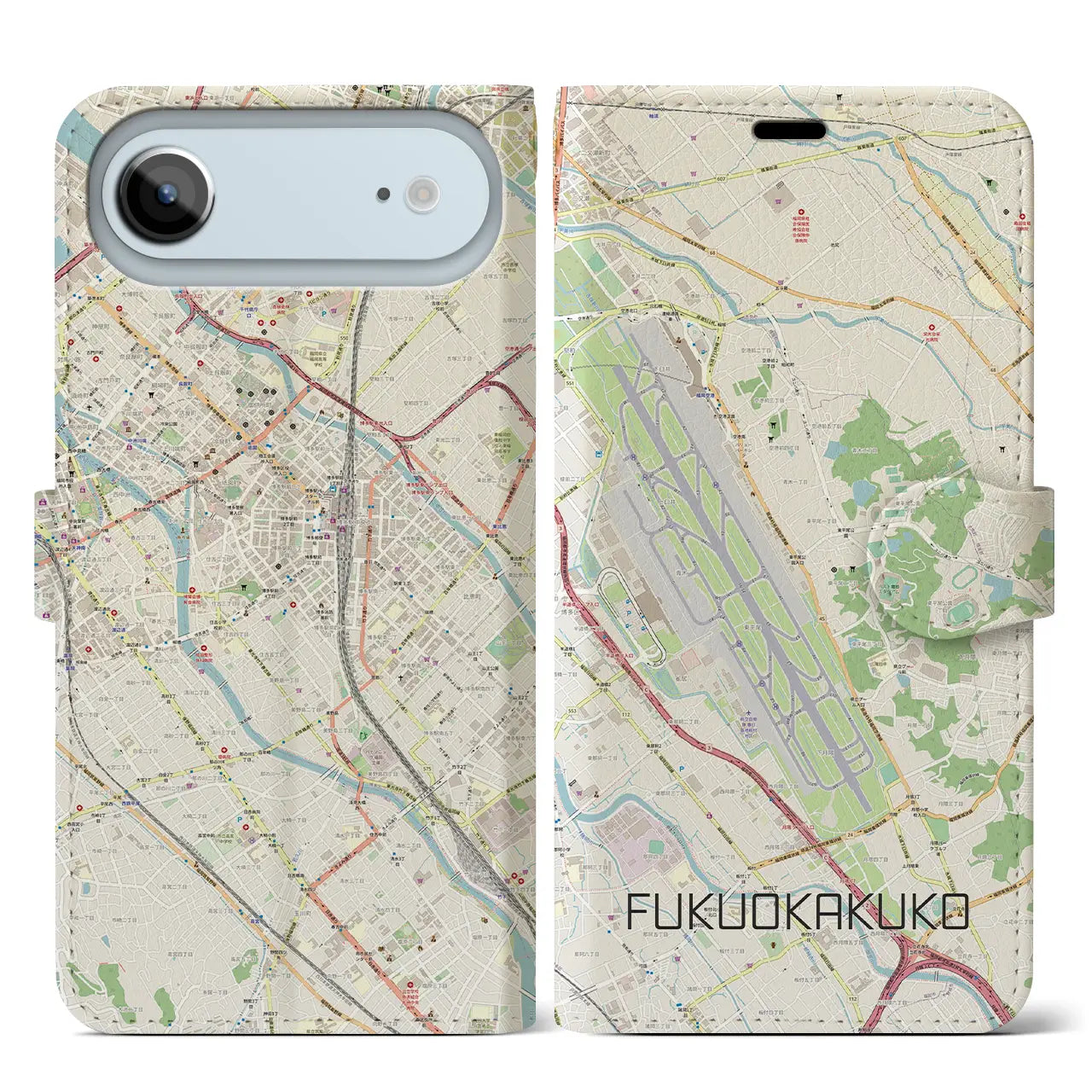 【福岡空港(福岡県)】地図柄iPhoneケース(手帳タイプ)