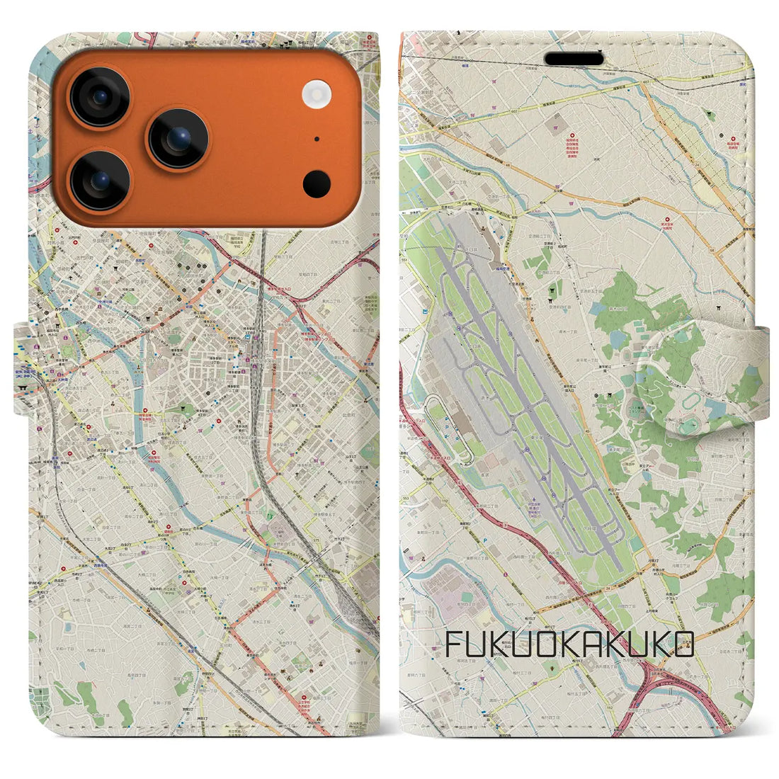 【福岡空港(福岡県)】地図柄iPhoneケース(手帳タイプ)ナチュラル・iPhone 17 Pro Max 用