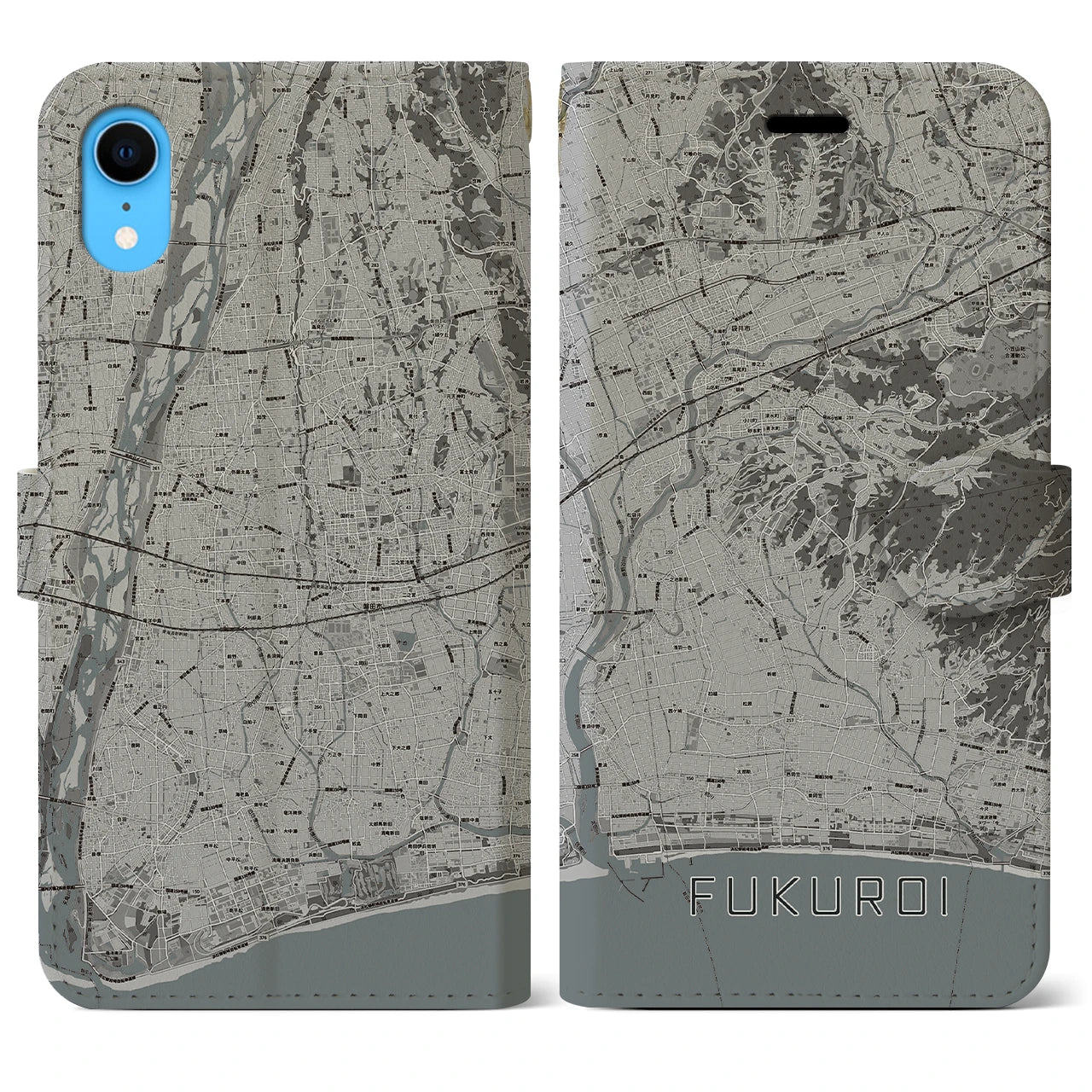 【袋井(静岡県)】地図柄iPhoneケース(手帳タイプ)モノトーン・iPhone XR 用