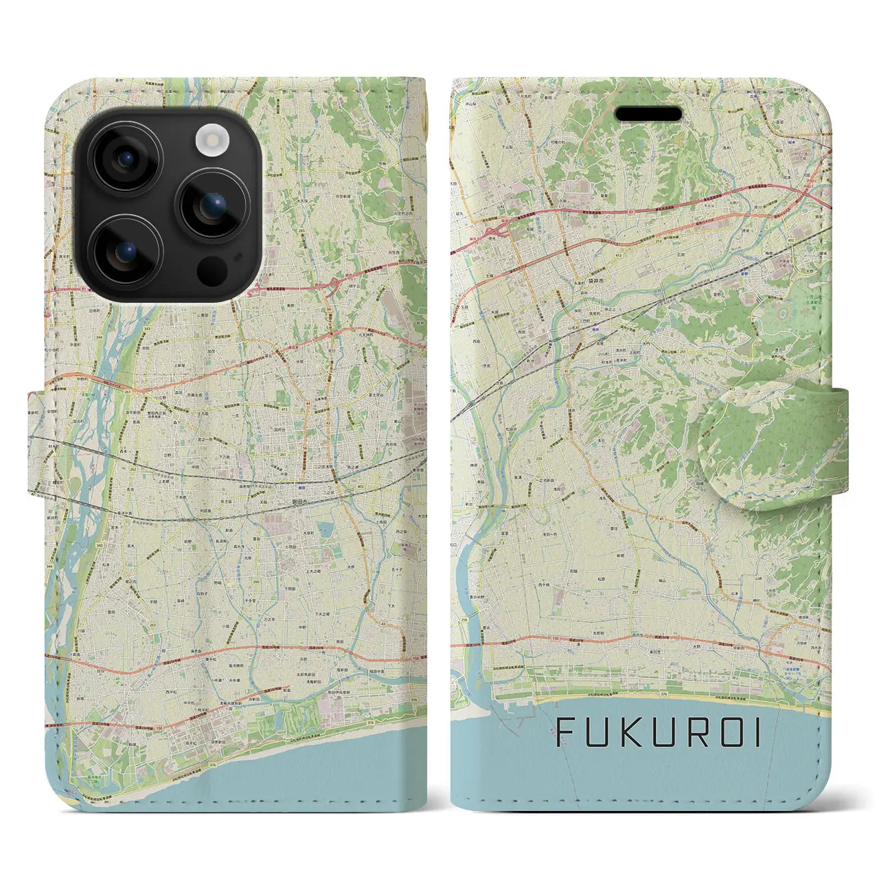 【袋井(静岡県)】地図柄iPhoneケース(手帳タイプ)ナチュラル・iPhone 16 用