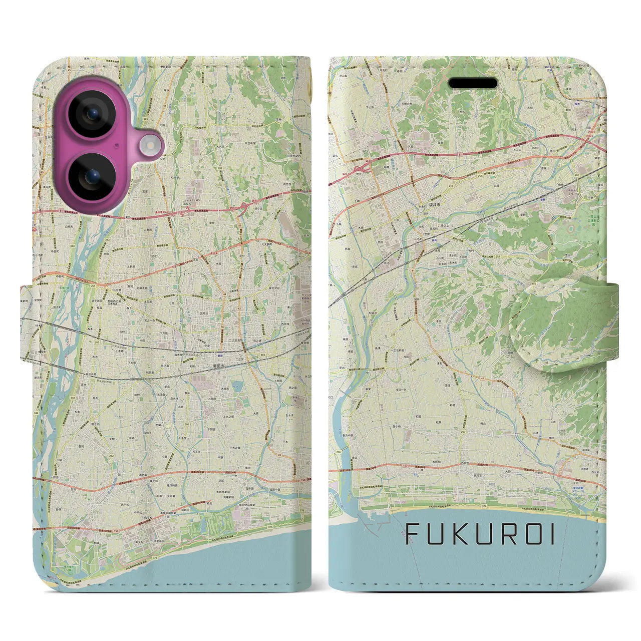 【袋井(静岡県)】地図柄iPhoneケース(手帳タイプ)ナチュラル・iPhone 16 Pro 用
