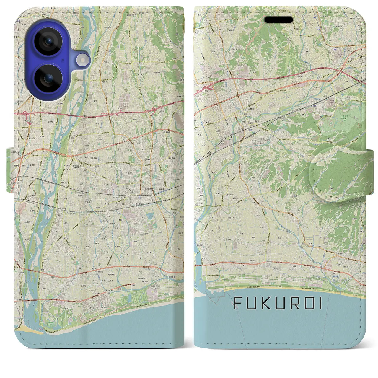【袋井(静岡県)】地図柄iPhoneケース(手帳タイプ)ナチュラル・iPhone 16 Pro Max 用