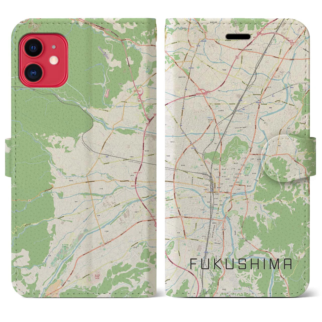 【福島(福島県)】地図柄iPhoneケース(手帳タイプ)ナチュラル・iPhone 11 用