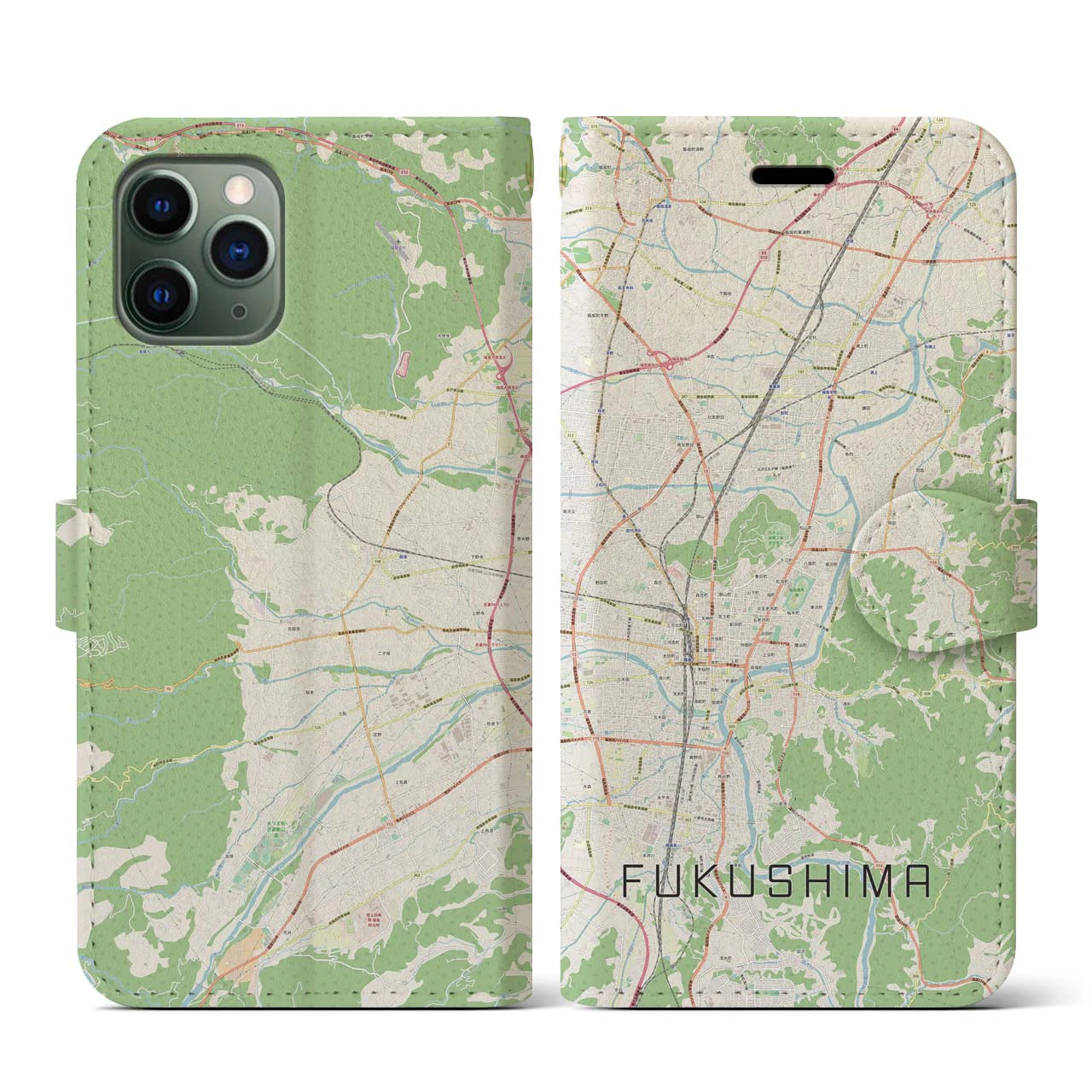 【福島(福島県)】地図柄iPhoneケース(手帳タイプ)ナチュラル・iPhone 11 Pro 用