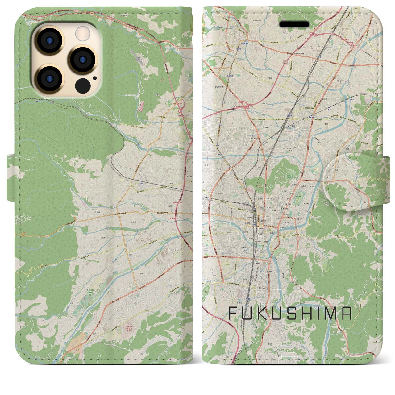 【福島(福島県)】地図柄iPhoneケース(手帳タイプ)ナチュラル・iPhone 12 Pro Max 用