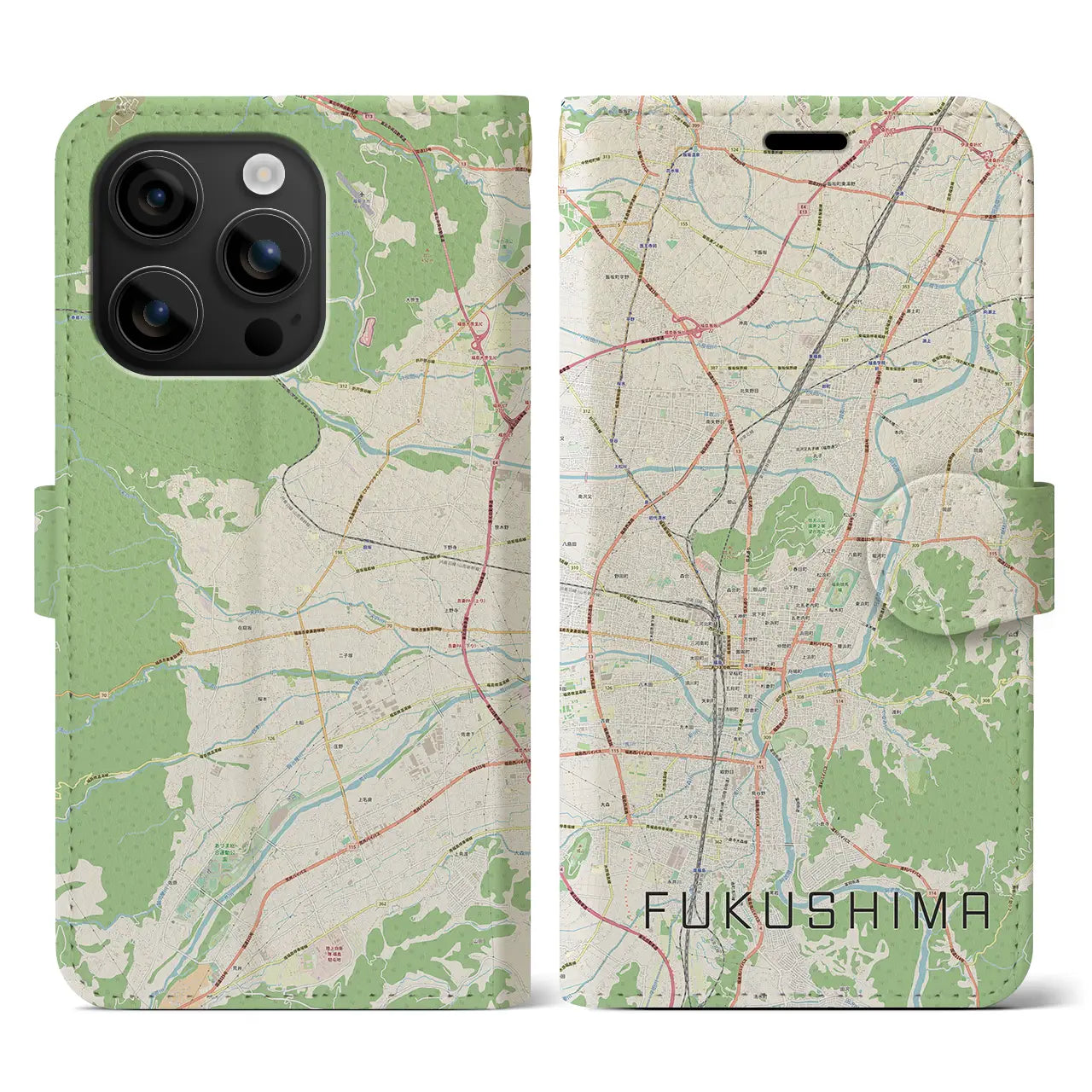 【福島(福島県)】地図柄iPhoneケース(手帳タイプ)ナチュラル・iPhone 16 用