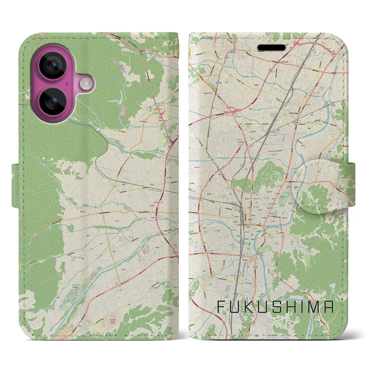 【福島(福島県)】地図柄iPhoneケース(手帳タイプ)ナチュラル・iPhone 16 Pro 用