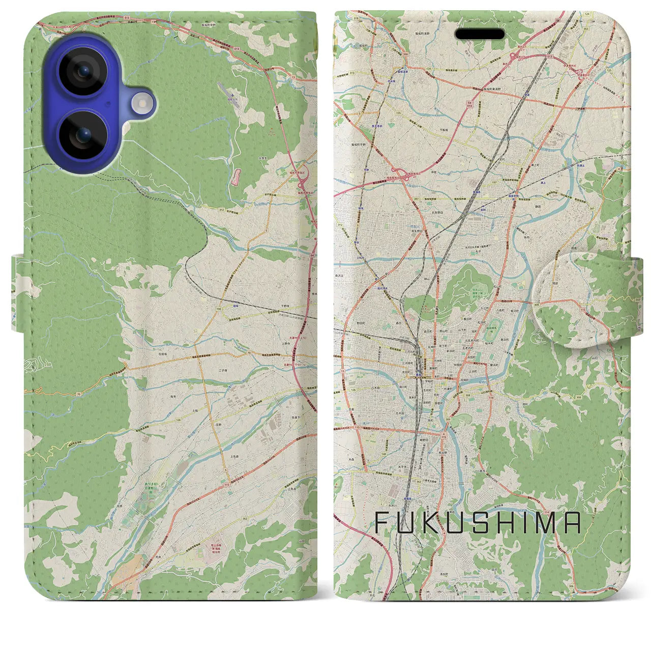 【福島(福島県)】地図柄iPhoneケース(手帳タイプ)ナチュラル・iPhone 16 Pro Max 用