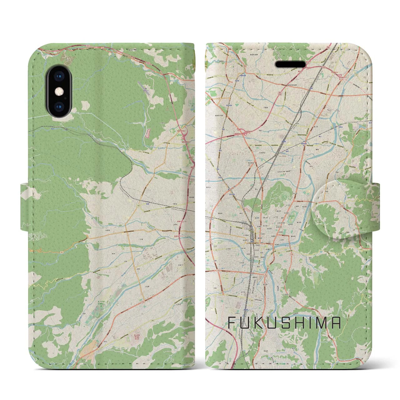【福島(福島県)】地図柄iPhoneケース(手帳タイプ)ナチュラル・iPhone XS / X 用
