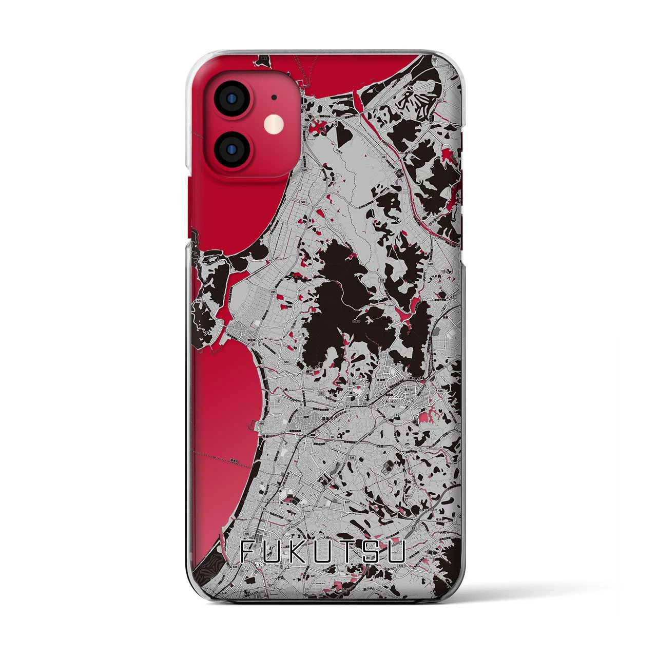 【福津(福岡県)】地図柄iPhoneケース(クリアタイプ)モノトーン・iPhone 11 用
