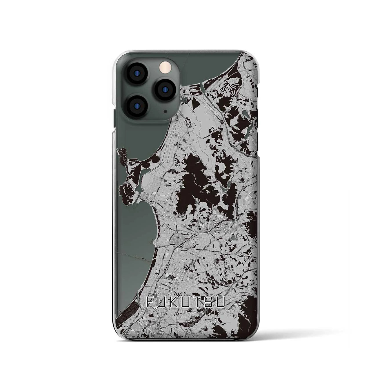 【福津(福岡県)】地図柄iPhoneケース(クリアタイプ)モノトーン・iPhone 11 Pro 用