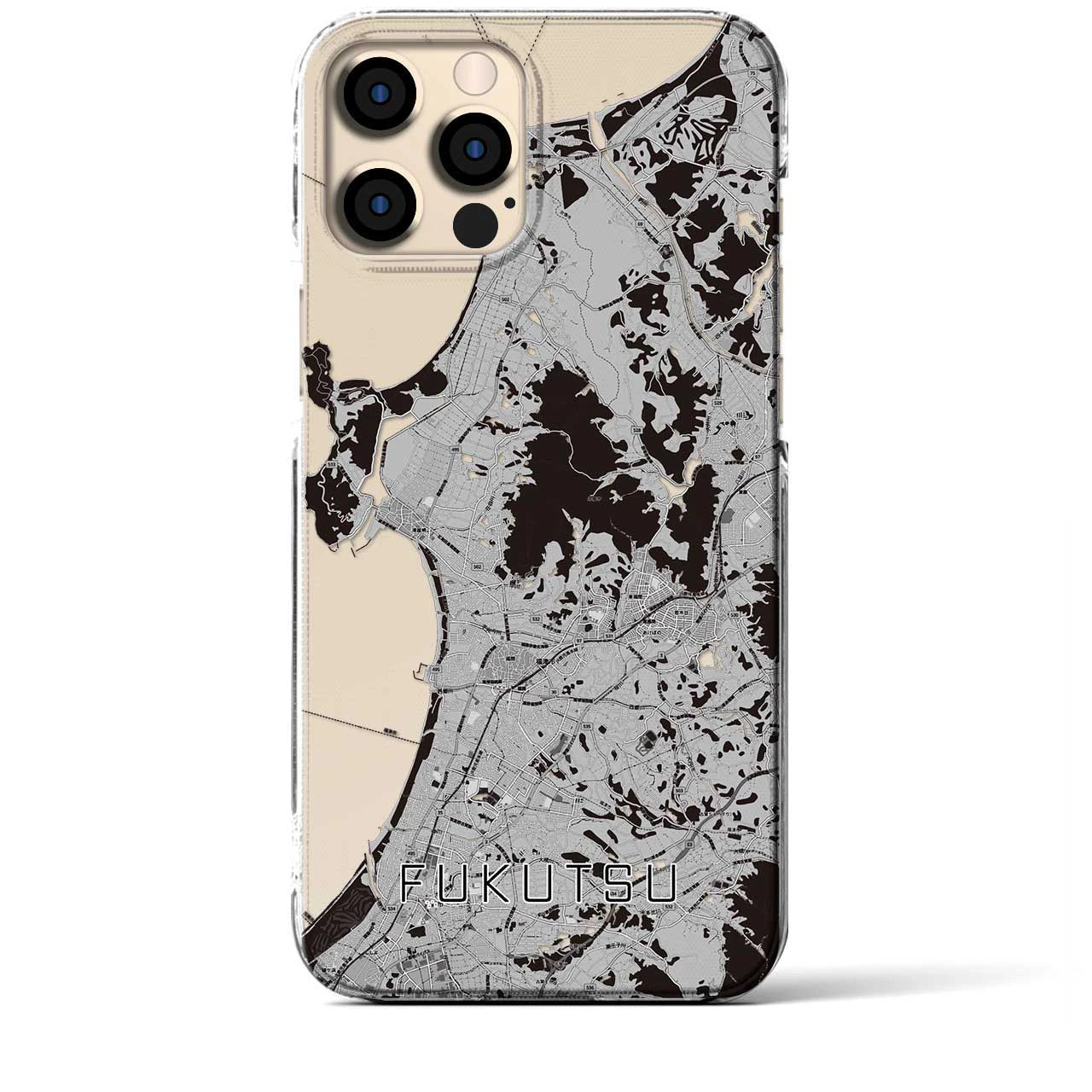 【福津(福岡県)】地図柄iPhoneケース(クリアタイプ)モノトーン・iPhone 12 Pro Max 用