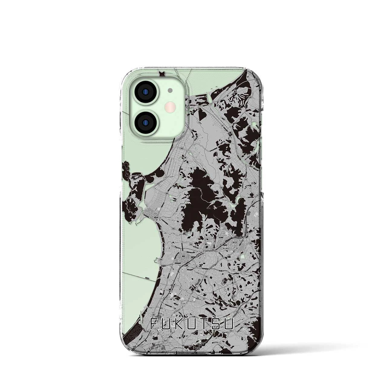 【福津(福岡県)】地図柄iPhoneケース(クリアタイプ)モノトーン・iPhone 12 mini 用