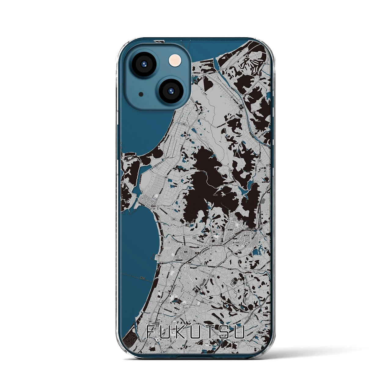【福津(福岡県)】地図柄iPhoneケース(クリアタイプ)モノトーン・iPhone 13 用