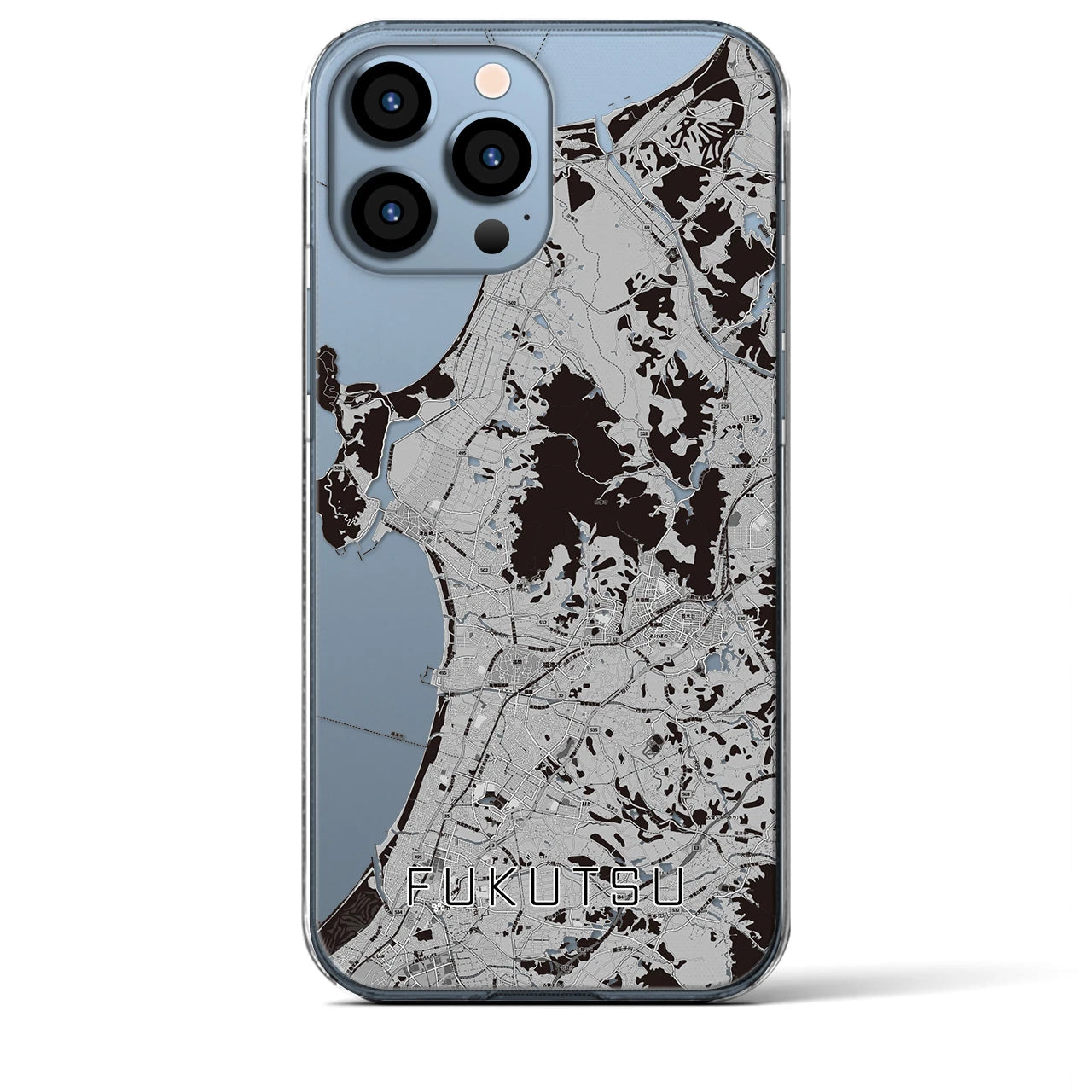【福津(福岡県)】地図柄iPhoneケース(クリアタイプ)モノトーン・iPhone 13 Pro Max 用