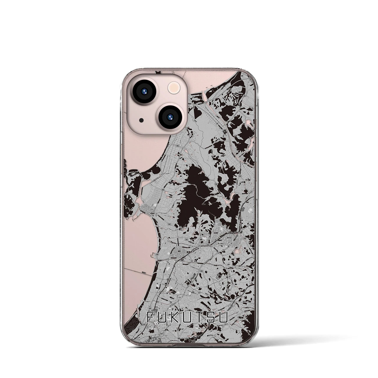 【福津(福岡県)】地図柄iPhoneケース(クリアタイプ)モノトーン・iPhone 13 mini 用