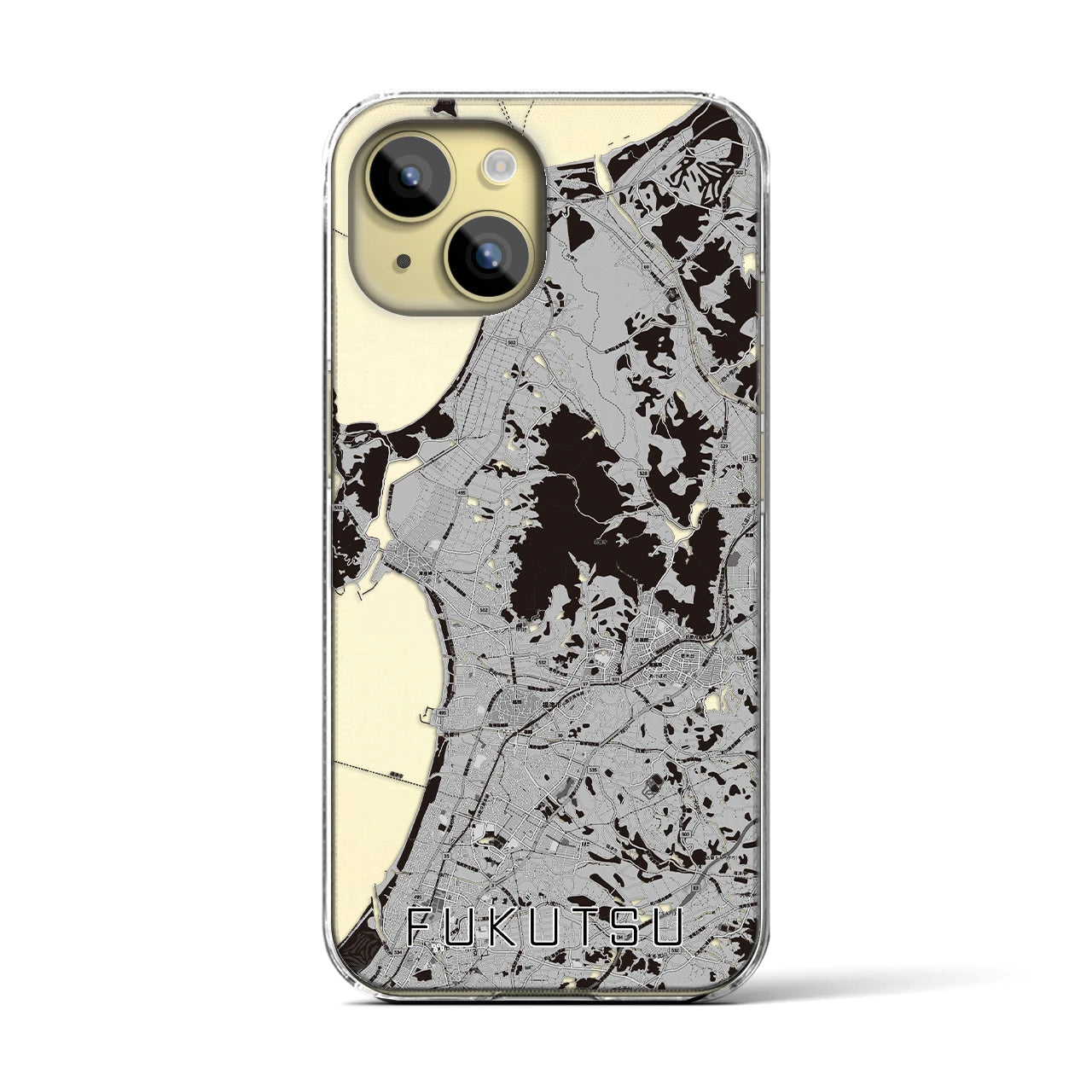 【福津(福岡県)】地図柄iPhoneケース(クリアタイプ)モノトーン・iPhone 15 用