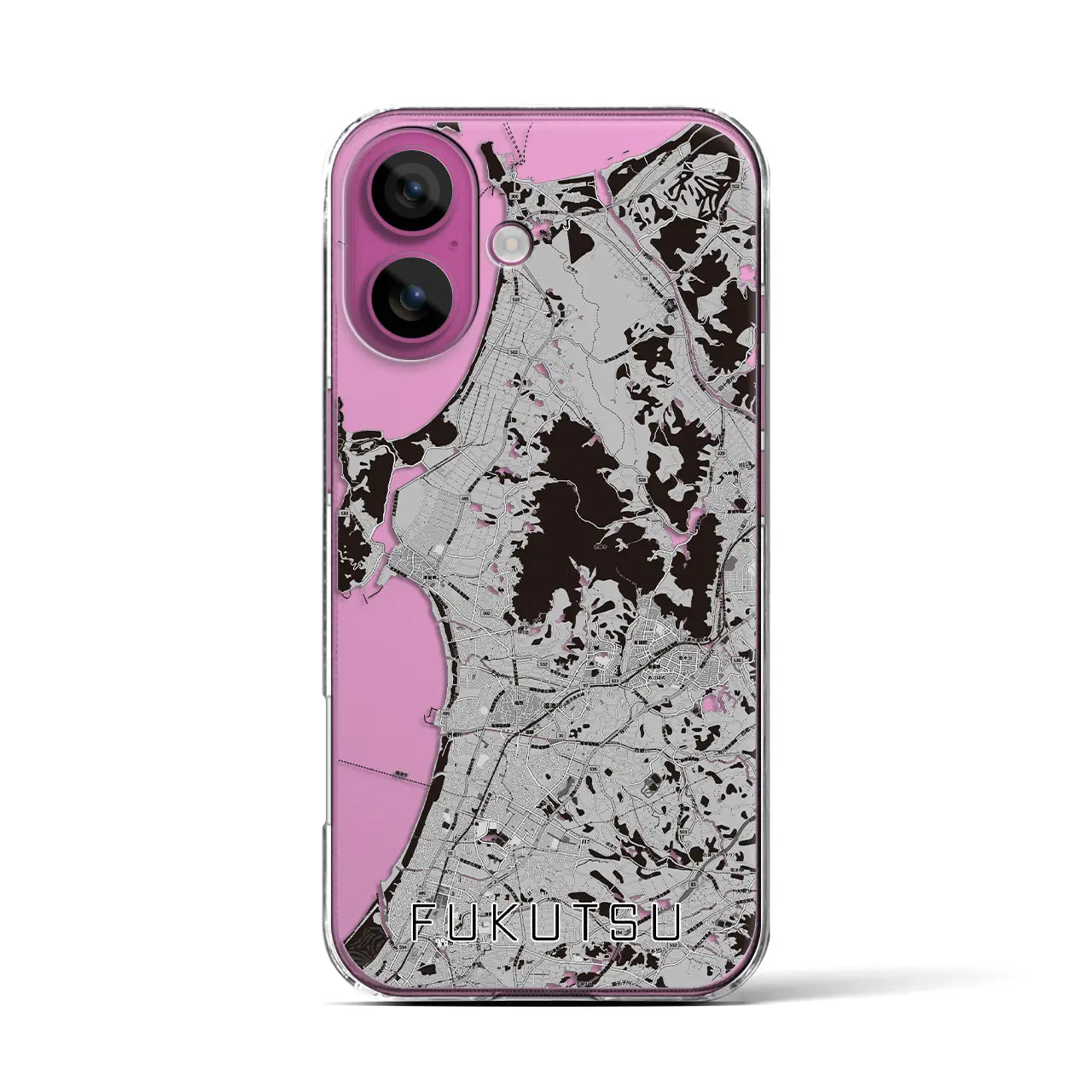 【福津(福岡県)】地図柄iPhoneケース(クリアタイプ)モノトーン・iPhone 16 Pro 用
