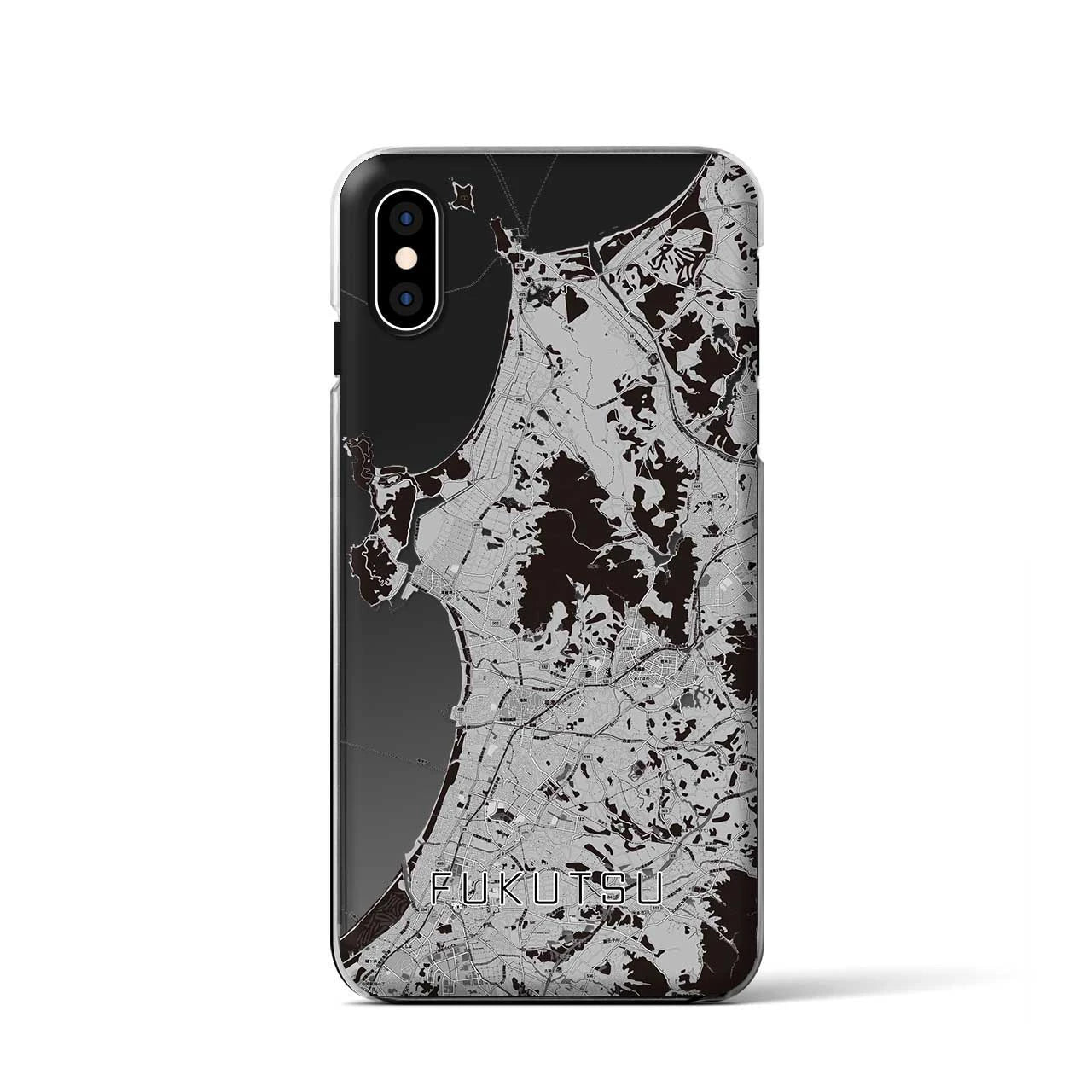 【福津(福岡県)】地図柄iPhoneケース(クリアタイプ)モノトーン・iPhone XS / X 用
