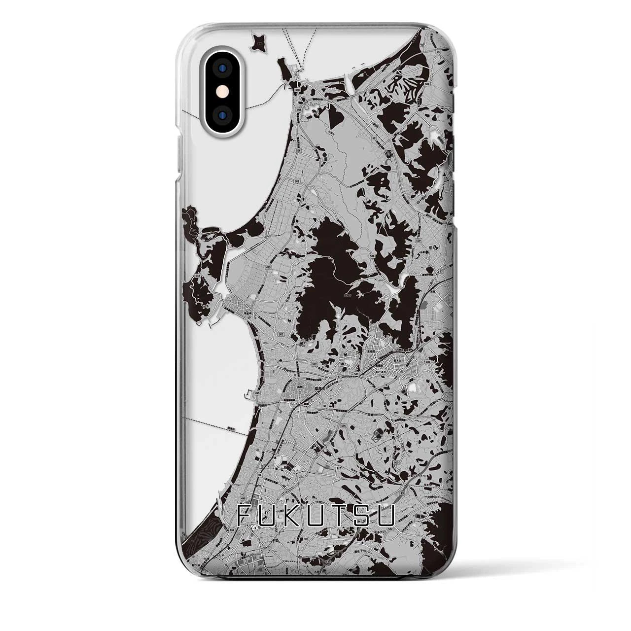 【福津(福岡県)】地図柄iPhoneケース(クリアタイプ)モノトーン・iPhone XS Max 用