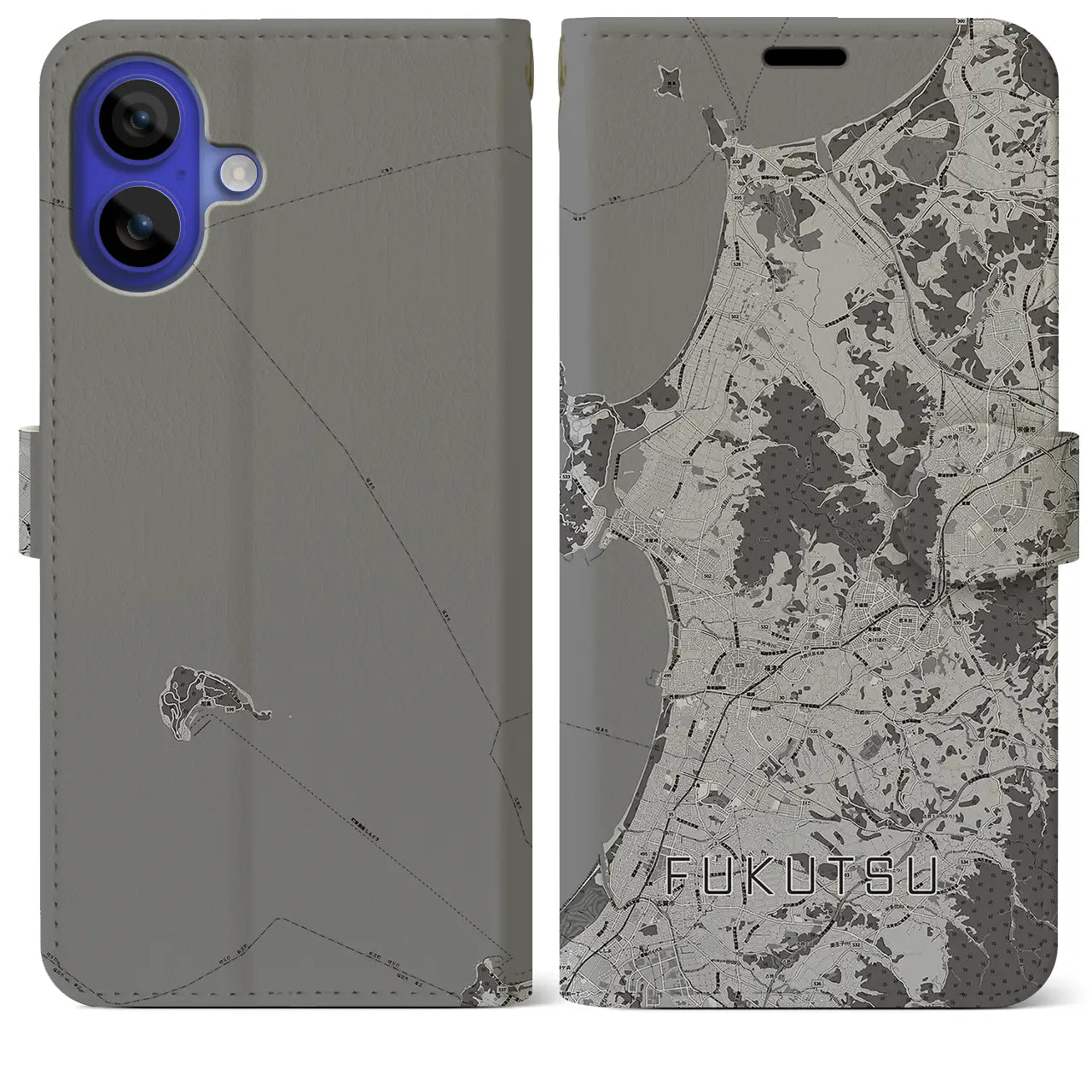【福津(福岡県)】地図柄iPhoneケース(手帳タイプ)モノトーン・iPhone 16 Pro Max 用
