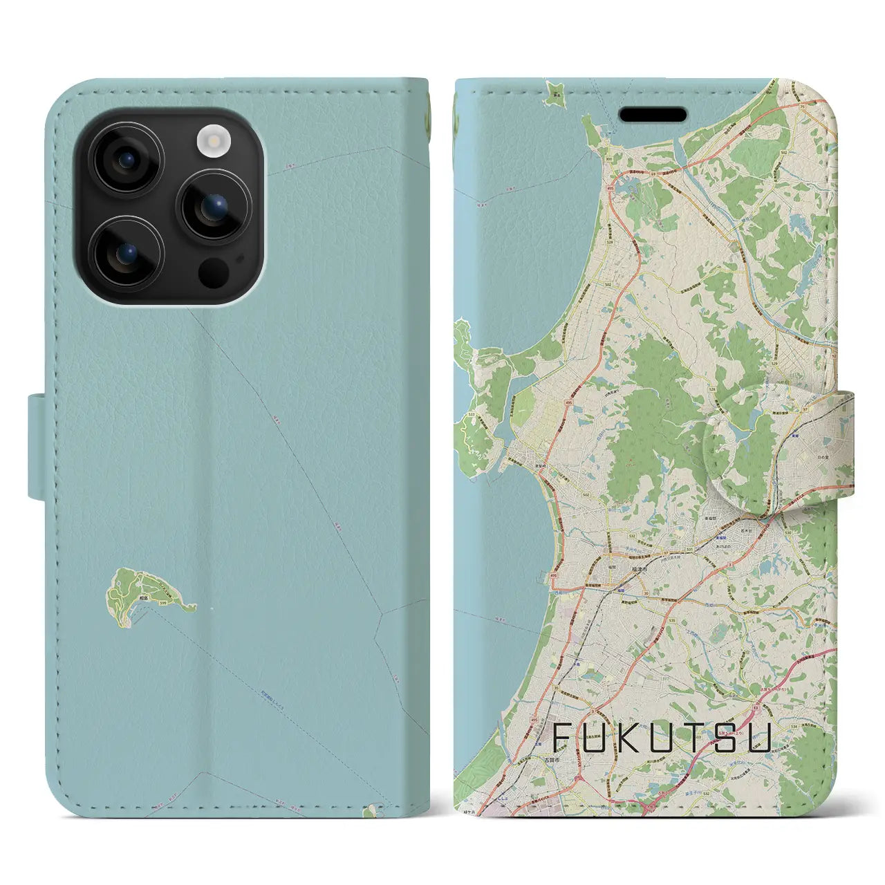 【福津(福岡県)】地図柄iPhoneケース(手帳タイプ)ナチュラル・iPhone 16 用