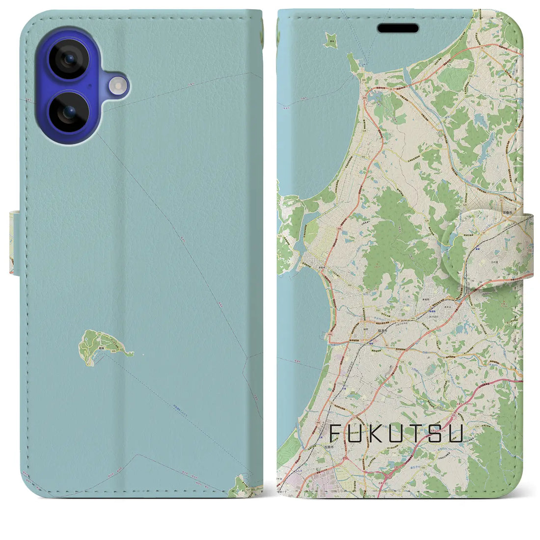 【福津(福岡県)】地図柄iPhoneケース(手帳タイプ)ナチュラル・iPhone 16 Pro Max 用