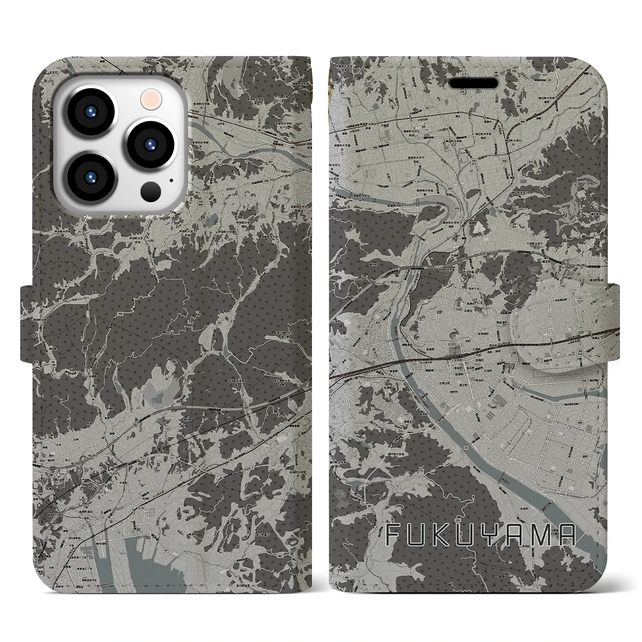 【福山(広島県)】地図柄iPhoneケース(手帳タイプ)