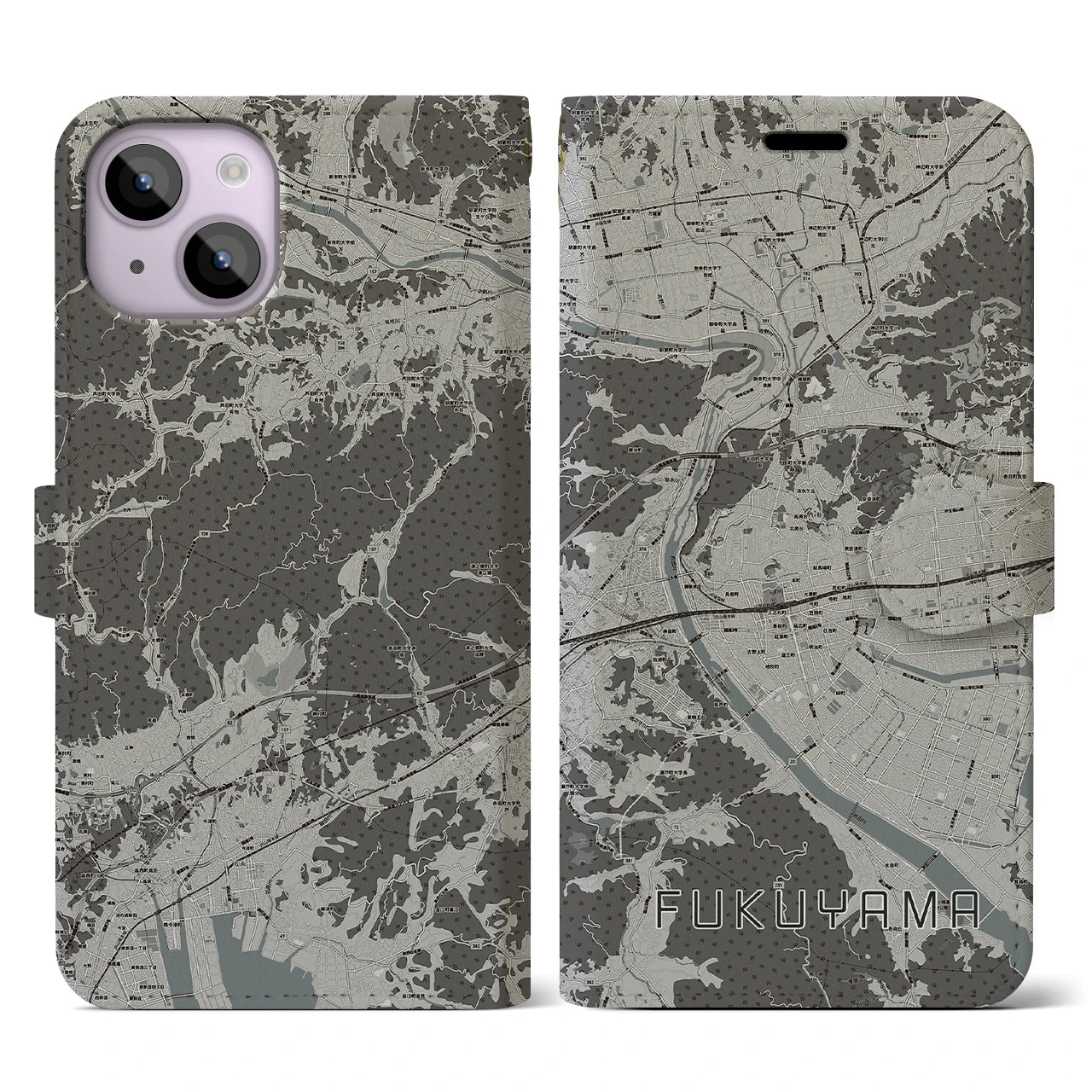 【福山(広島県)】地図柄iPhoneケース(手帳タイプ)