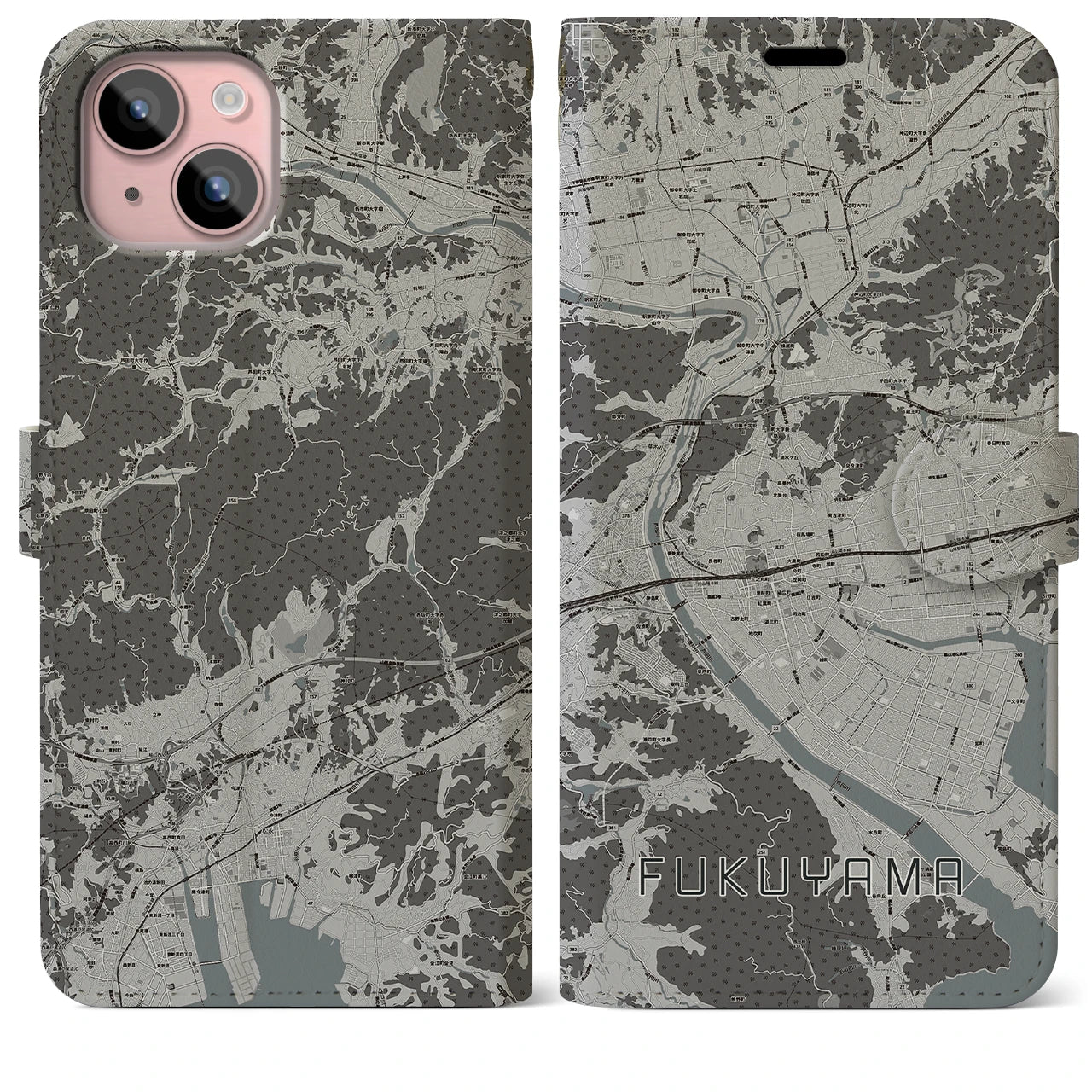 【福山(広島県)】地図柄iPhoneケース(手帳タイプ)