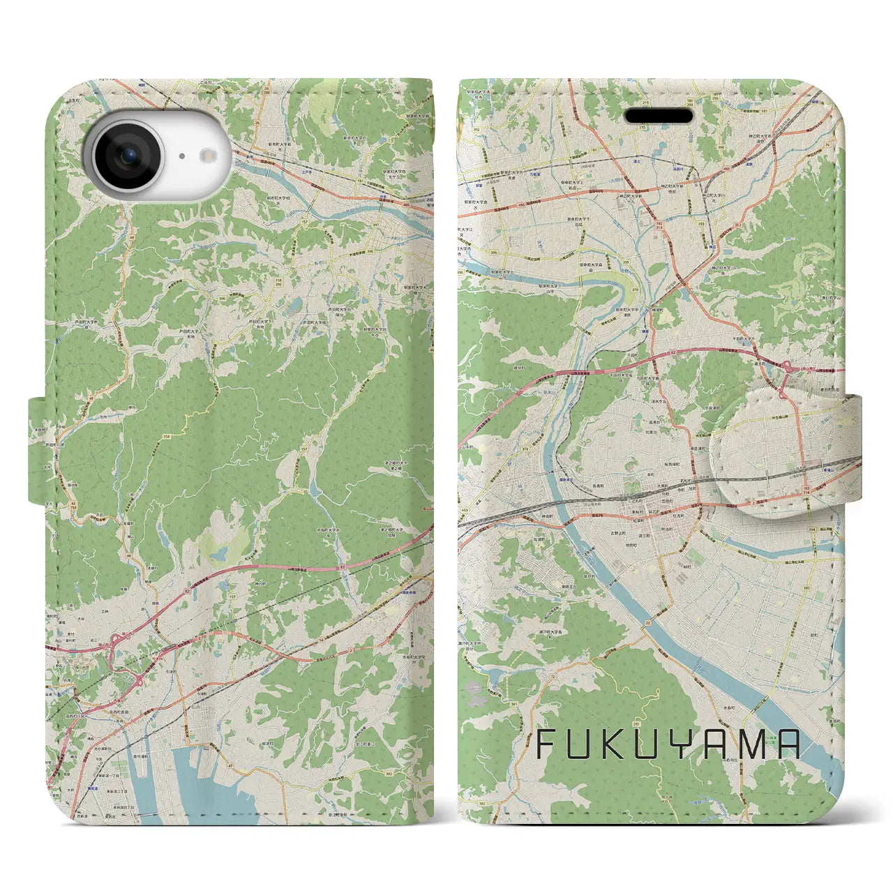 【福山(広島県)】地図柄iPhoneケース(手帳タイプ)