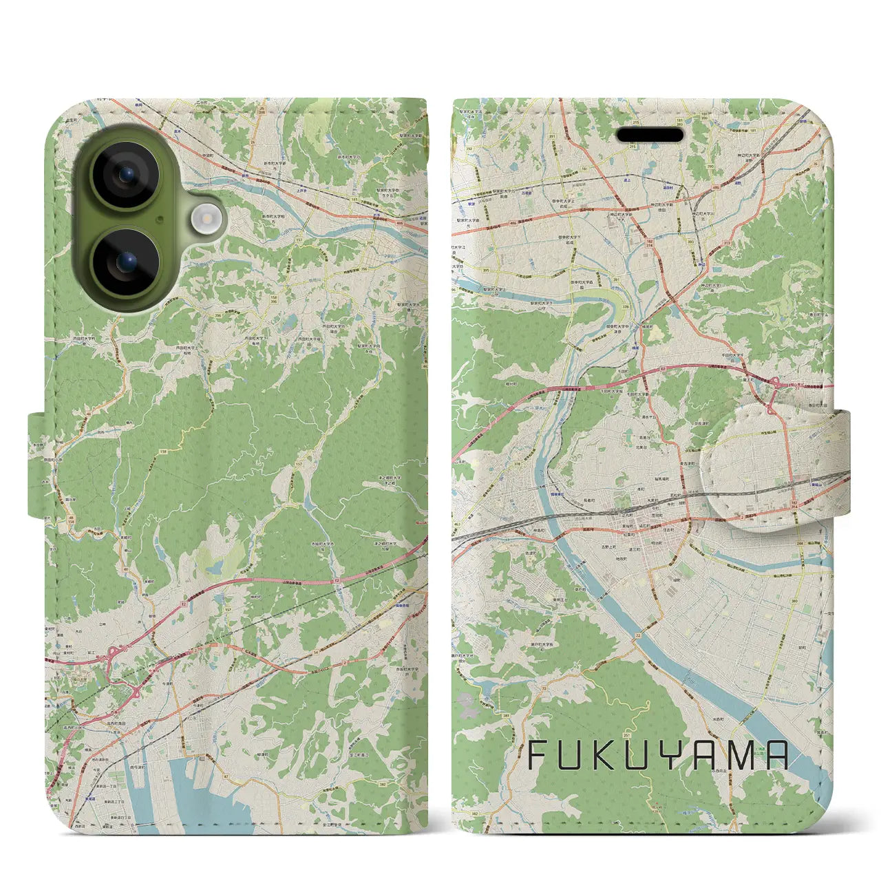 【福山(広島県)】地図柄iPhoneケース(手帳タイプ)